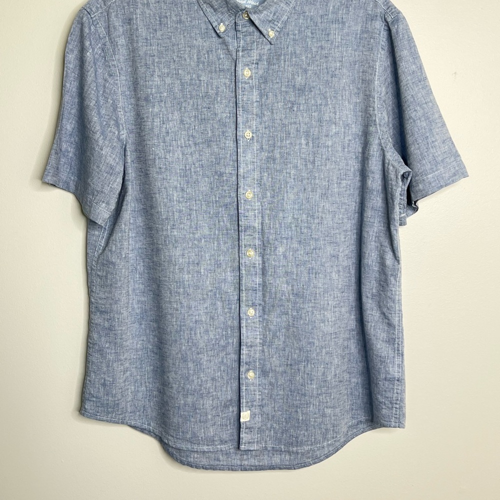 Chaps Denim  Linen Blend Blue Button Down Shirt Men’s Size L